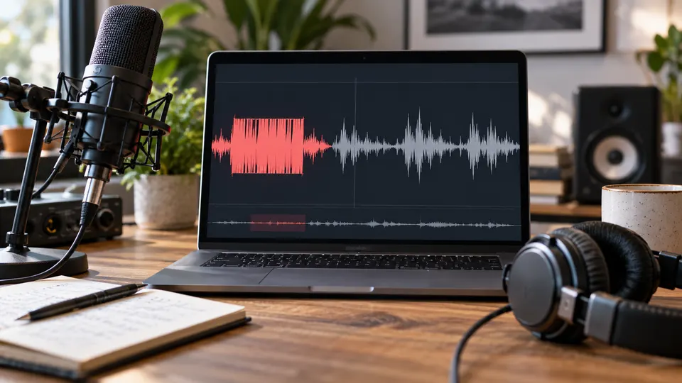 Microphone and headphones beside an illustrated waveform with flattened peaks for clipping diagnosis